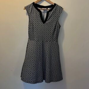 New York & Company Dress Black & White Geometric Cotton Print midi sz S